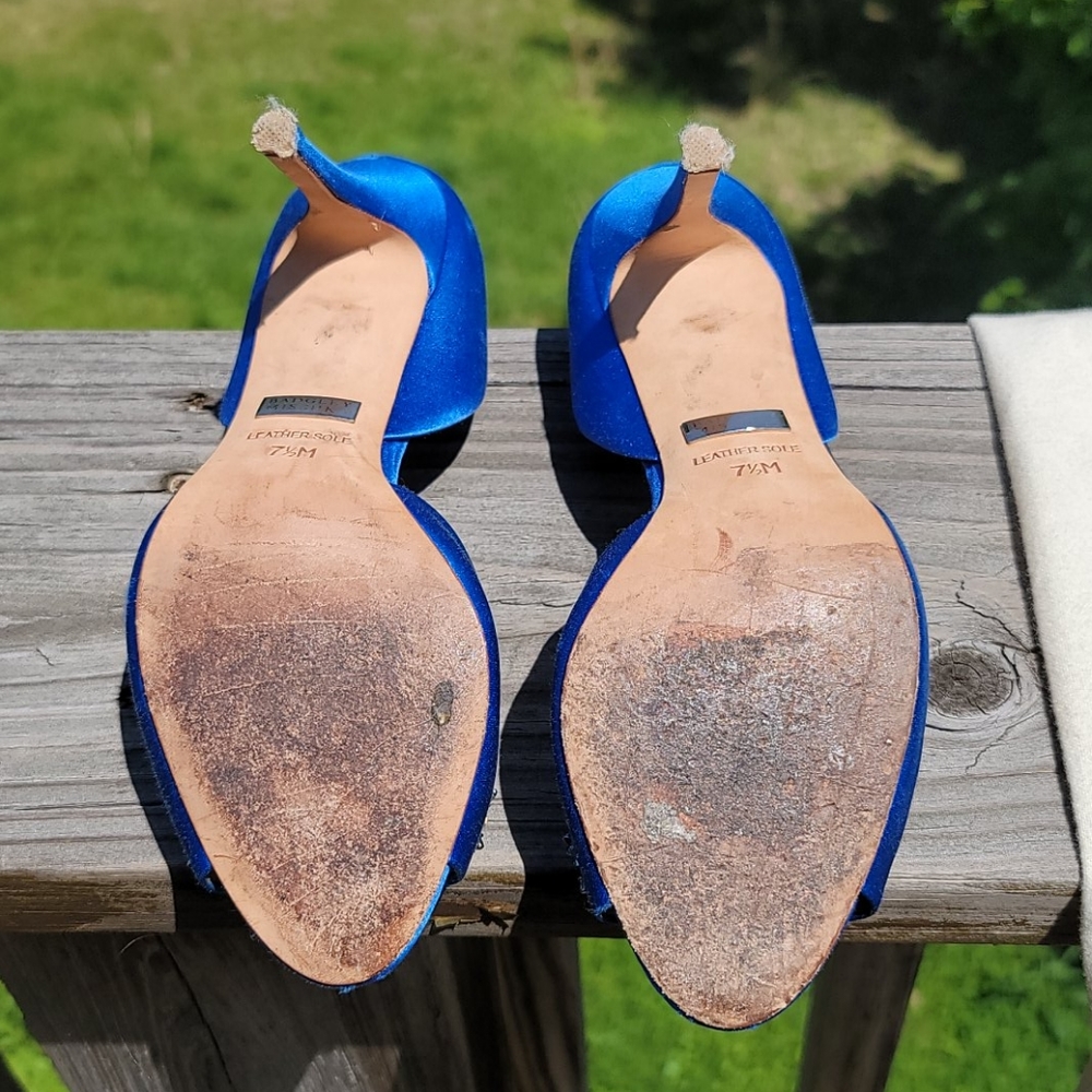 Badgley Mischka Satin Blue Heels with Gorgeous Crystals - Picture 4 of 5